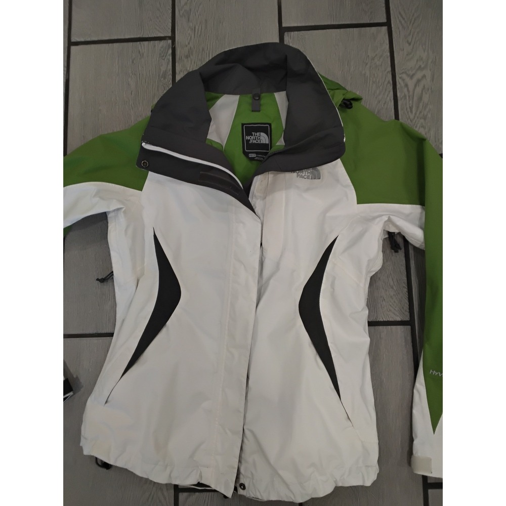 The North Face HyVent Hooded Rain Jacket Womens‎ XS White Green Waterproof Shell